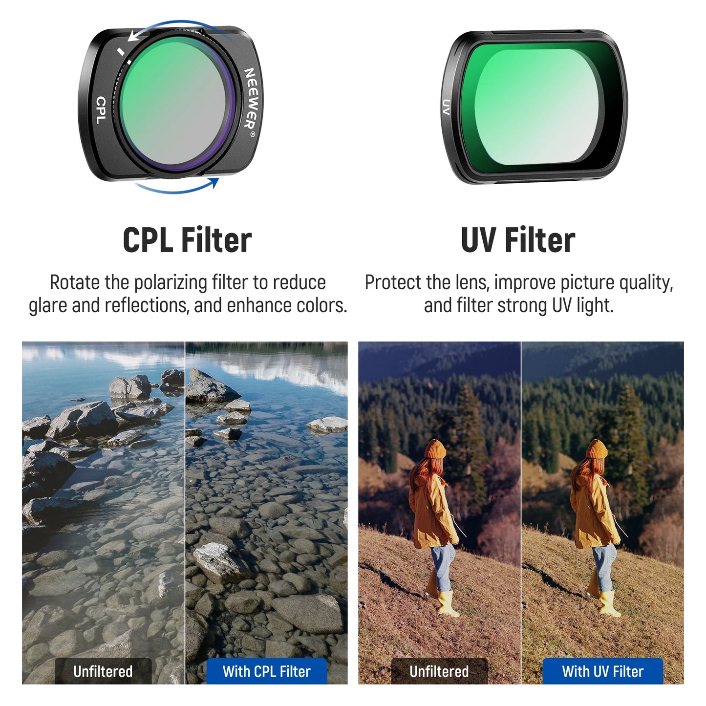 NEEWER Magnetic ND/CPL Filter Set Compatible with DJI OSMO Pocket 3, 6 Pack UV CPL ND16/PL ND32/PL ND64/PL ND256/PL Polarizing