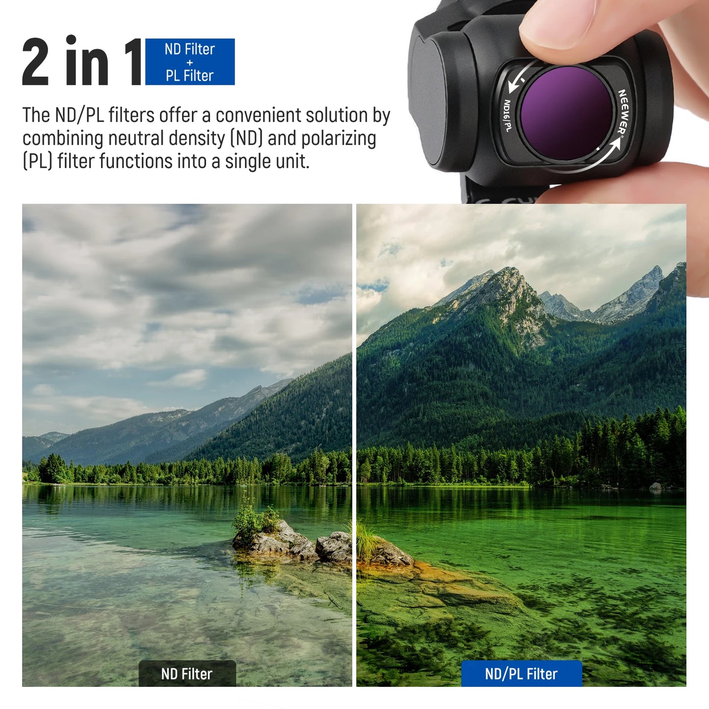 NEEWER Magnetic ND/CPL Filter Set Compatible with DJI OSMO Pocket 3, 6 Pack UV CPL ND16/PL ND32/PL ND64/PL ND256/PL Polarizing