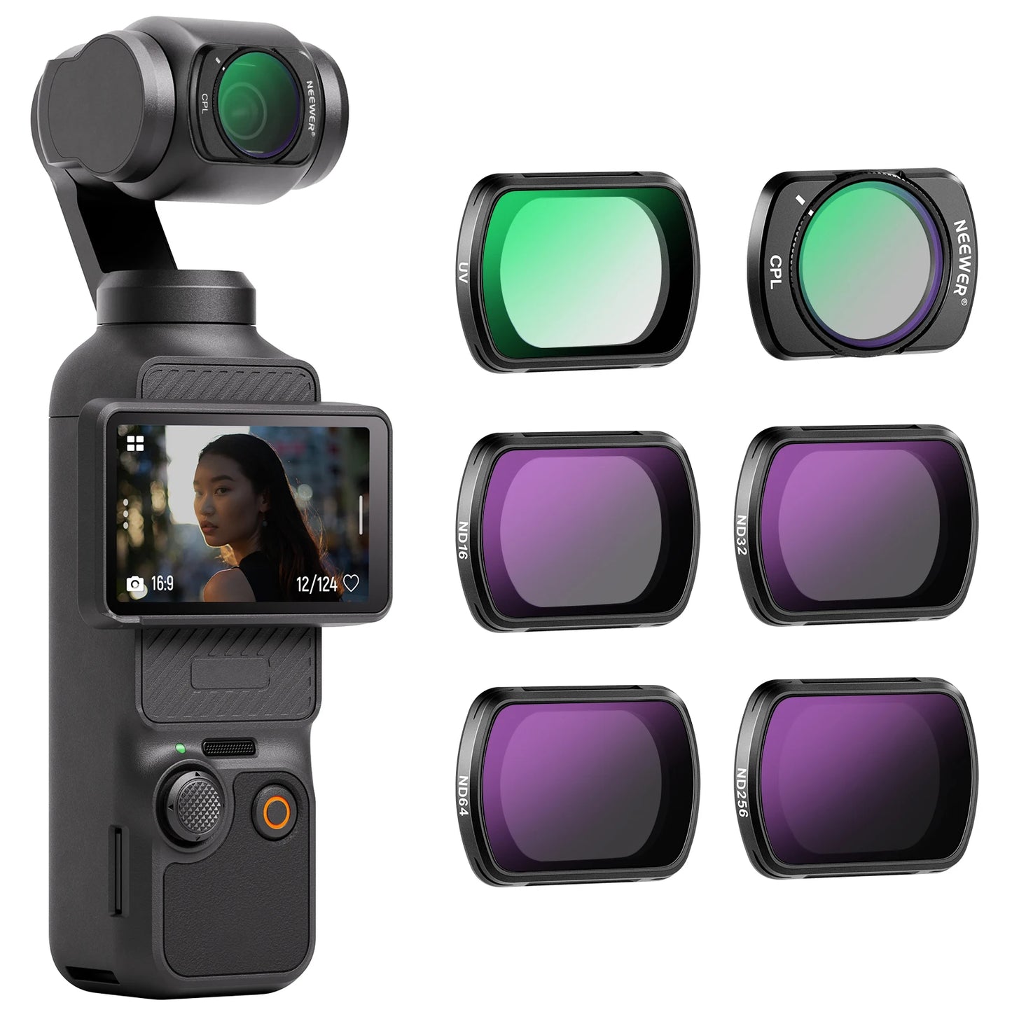 NEEWER Magnetic ND/CPL Filter Set Compatible with DJI OSMO Pocket 3, 6 Pack UV CPL ND16/PL ND32/PL ND64/PL ND256/PL Polarizing